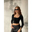 Siyah Önden Bağlamalı Uzun Kollu Crop Top