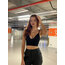 Siyah İp Askılı Dekolteli Crop Top