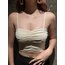 Bej Büzgülü İp Askılı Crop Top