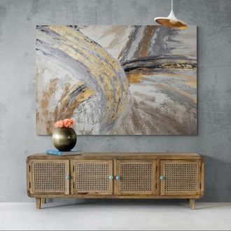 Gold Marble Abstract Canvas Art, Modern Gray Wall Decor