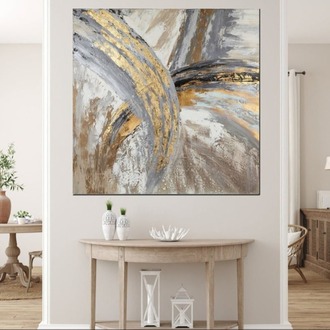 Gold Marble Abstract Canvas Art, Modern Gray Wall Decor
