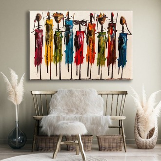 Masai People Canvas Art, Abstract Boho Wall Decor