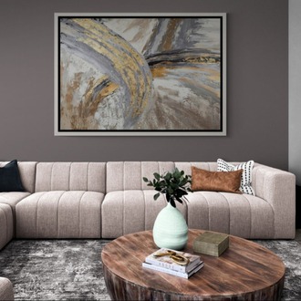 Gold Marble Abstract Canvas Art, Modern Gray Wall Decor