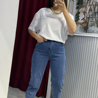 Likralı mavi boyfriend jean 
