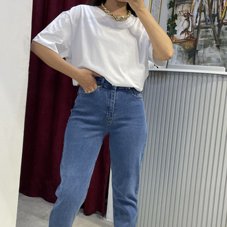 Likralı mavi boyfriend jean 