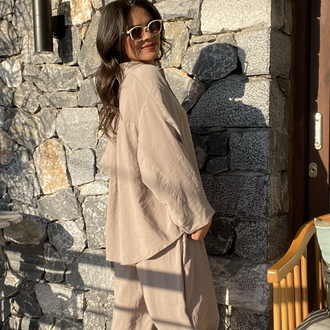 Tencel kumaş bej balon takım 