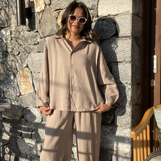 Tencel kumaş bej balon takım 