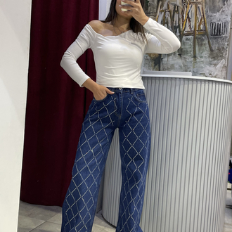 Baklava desen taşlı  palazzo jean