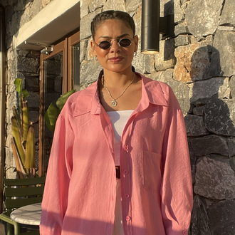 Pembe Tencel kumaş gömlek