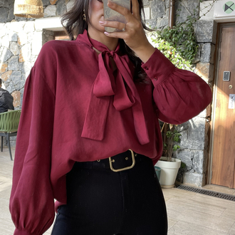 Bağlama detay bordo bluz