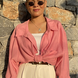 Pembe Tencel kumaş gömlek