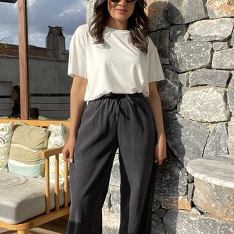 Massimo tozlu siyah Tencel pantolon