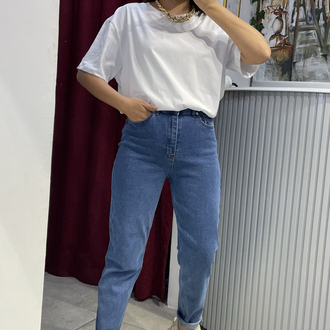 Likralı mavi boyfriend jean 