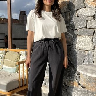 Massimo tozlu siyah Tencel pantolon