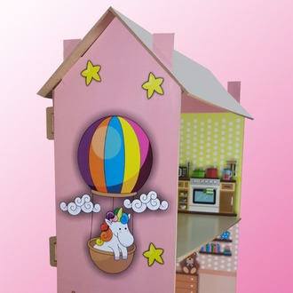 AHŞAP OYUNCAK EV İKİ KATLI UNICORN DESENLİ