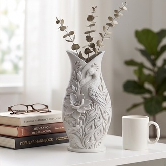 Peacock Floral Dekoratif Vazo - Tavus Kuşu Desenli Modern Ev Aksesuarı