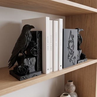 Kuzgun Tasarımlı Dekoratif Kitap Tutucu - Gotik Raven Bookend Ofis ve Kütüphane Aksesuarı