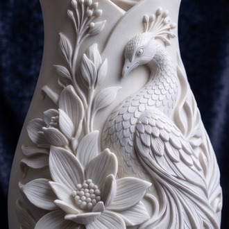 Peacock Floral Dekoratif Vazo - Tavus Kuşu Desenli Modern Ev Aksesuarı