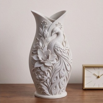 Peacock Floral Dekoratif Vazo - Tavus Kuşu Desenli Modern Ev Aksesuarı