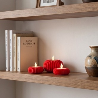 3'lü Set Dekoratif Masaüstü Aydınlatma Objesi - Minimalist Kırmızı Tasarım