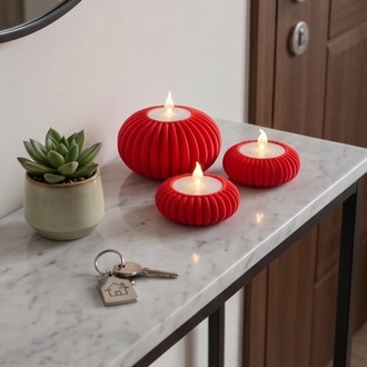 3'lü Set Dekoratif Masaüstü Aydınlatma Objesi - Minimalist Kırmızı Tasarım