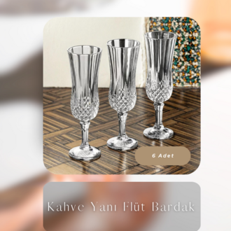 Şeffaf 6 lı Kristal Cam Flüt Bardak