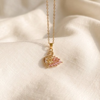 Pembe Sırtlı Taşlı Kuğu Kolye