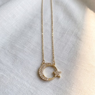 Taş İşlemeli Ay Yıldız Kolye