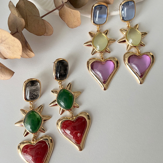 Güneş & Kalp Temalı Vintage Küpe✨