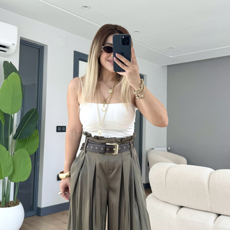 Kemer detaylı şalvar pantolon