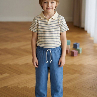 İndigo Polo Yaka Müslin Set