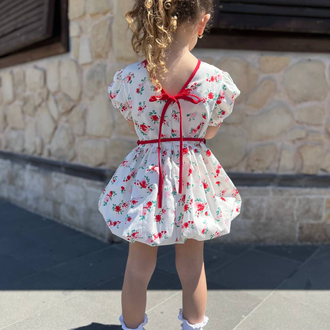 Poplin Kumaş Çiçekli Balon Elbise