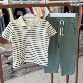 Yeşil Polo Yaka Müslin Takım Set