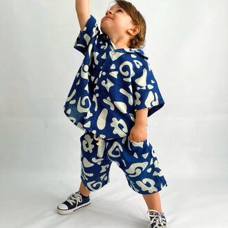 %100 Pamuk Keten Oversize Desenli Takım