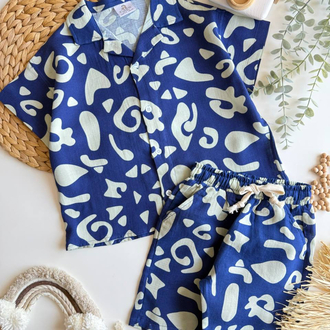 %100 Pamuk Keten Oversize Desenli Takım