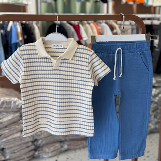 İndigo Polo Yaka Müslin Set