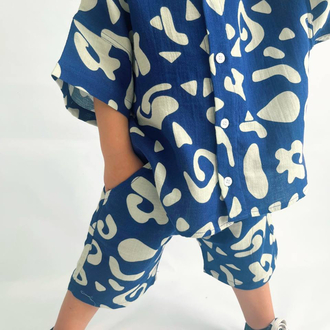 %100 Pamuk Keten Oversize Desenli Takım