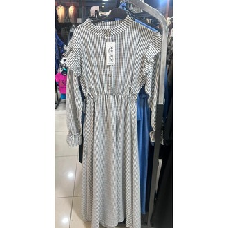 Moda Şık Çizgili Uzun Elbise - 38-44 Bedenler