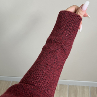 Payetli Kayık Yaka Kazak Bordo