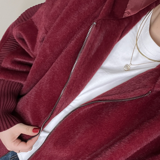 Fermuarlı Angora Kaban Bordo Renk