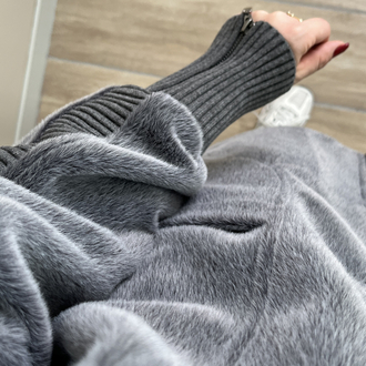 Fermuarlı Angora Kaban Gri Renk