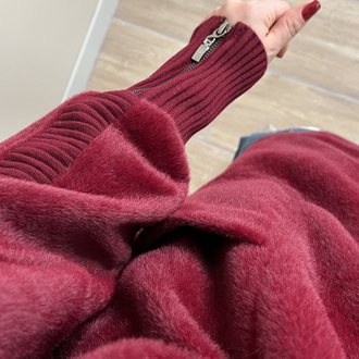 Fermuarlı Angora Kaban Bordo Renk