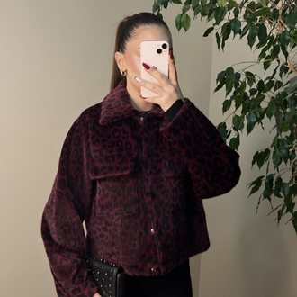 Bordo Leopar Angora Ceket