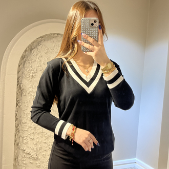 Yaka Detaylı Triko Bluz Siyah
