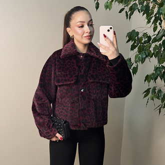 Bordo Leopar Angora Ceket
