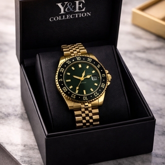 Y&E Collection Premium Gold Yeşil Kadran Çelik Saat – 3 ATM Suya Dayanıklı