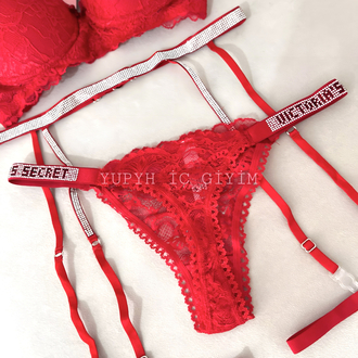 Victoria’s Secret Kırmızı Dantelli Very Sexy Shine Jartiyer Takım