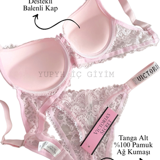 Victoria’s Secret Toz Pembe Taşlı Dantelli Sütyen Takım