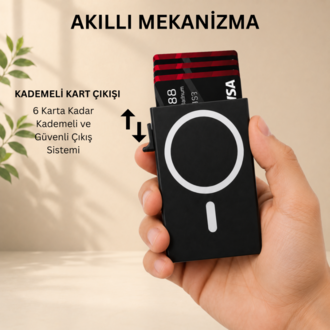 MagSafe Uyumlu Mekanizmalı Kartlık - Hediye Kutulu - RFID Korumalı