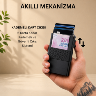 Para Bölmeli RFID Korumalı Mekanizmalı Kartlık - Hediye Kutulu 